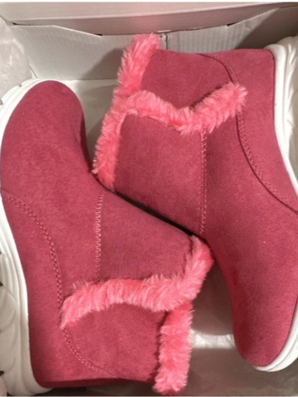 Kids Pink Faux-Fur Ankle Boots